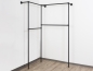 Preview: Wandregalsystem Schwarz Garderobensystem 205 cm hoch und 110 cm und 110 cm breit Wandbefestigung Verbinder Innenverbinder 27 mm Stahlrohre pulverbeschichtet Art Nr W03BK Eck