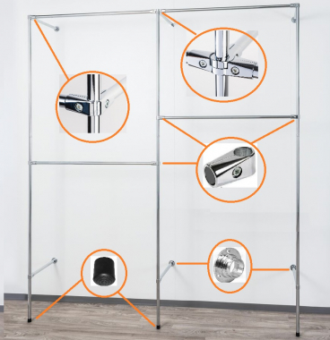 Ankleidezimmer Wandregalsystem begehbarer Kleiderschrank Aufbau Anleitung Skizze Zubehör Verbinder Füsse Wandanschluss Wandbefestigung Rundrohre Chrom Art Nr AnZi.2+2+1