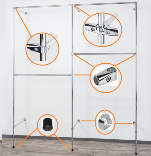 Ankleidezimmer Wandregalsystem begehbarer Kleiderschrank Aufbau Anleitung Skizze Zubehör Verbinder Füsse Wandanschluss Wandbefestigung Rundrohre Chrom Art Nr AnZi.2+2.0